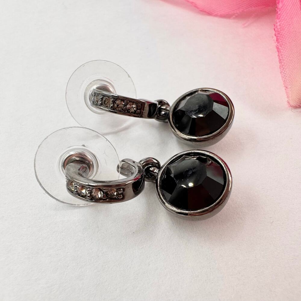 Givenchy Black Rhinestone Grey Pave Crystal Drop Earrings New On Card Gunmetal